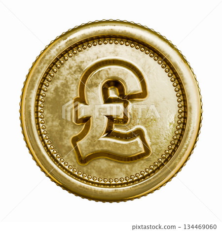 Golden aged coin Currency sign Pound 3D Golden aged coin Currency sign Pound 3D 134469060