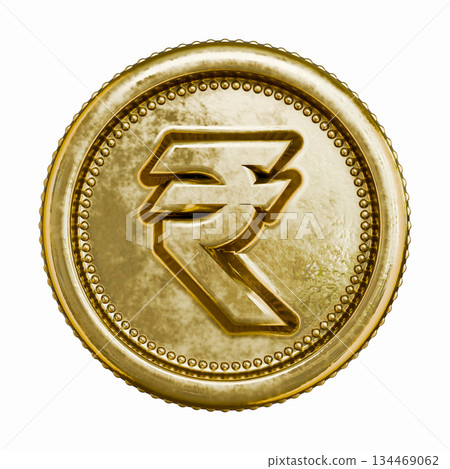 Golden aged coin Currency sign Rupee 3D 134469062