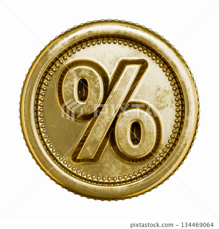Golden aged coin Percent sign 3D 134469064