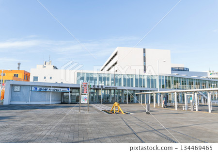 Wakkanai, Hokkaido - Japan's northernmost station, JR Wakkanai Station and Wakkanai Roadside Station on a clear day 134469465