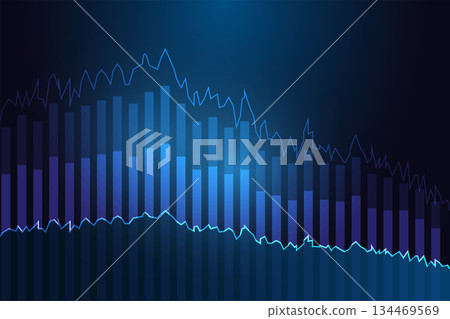 Financial declining chart with bars and line graph, stock market analytics vector 134469569