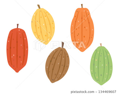 一組色彩繽紛的可可豆插圖 134469607