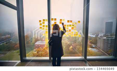 Sticky Note Brainstorming on the window. Sticky Notes concept. Generated Image 134469849
