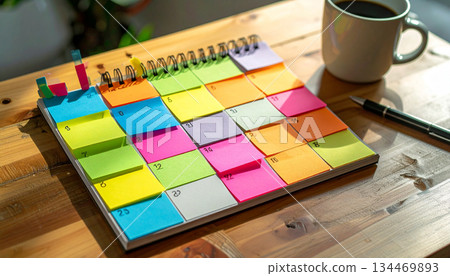Rainbow Sticky Note Calendar. Sticky Notes concept. Generated Image 134469893
