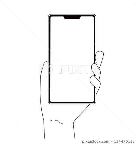 智慧型手機和握著它的手的插畫素材 134470135