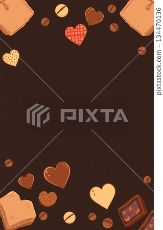 Chocolate and heart vertical frame Showa retro style illustration 134470136