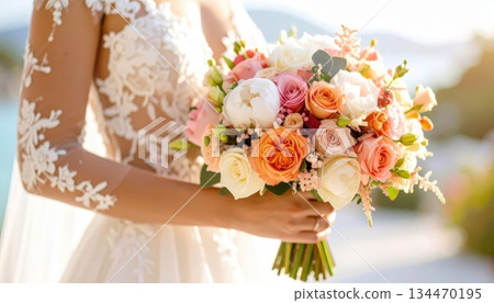 AI image: Bride holding a wedding bouquet AI image: Bride holding a wedding bouquet 134470195
