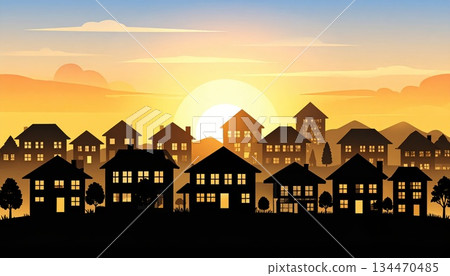 AI圖像:日落時的住宅區 AI圖像:日落時的住宅區 134470485