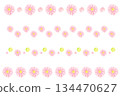 Hand-painted watercolor pink gerbera and polka dot decorative lines set of 4 Spring, cute, natural background material 134470627