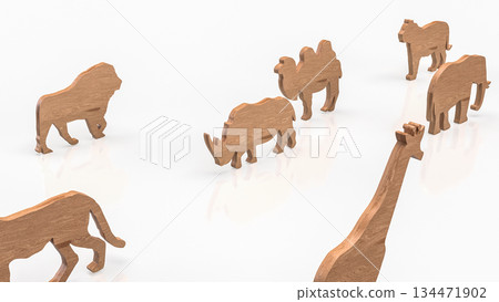 Wooden Animal Silhouettes in Minimal Conceptual Arrangement 3d render. 134471902
