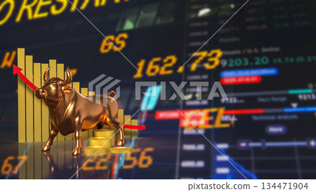 Golden Bull Market Surge for Business concept 3d Render. Golden Bull Market Surge for Business concept 3d Render. 134471904