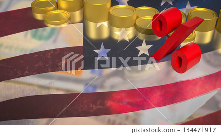 USA Interest Rate Economic Impact Symbol 3d render. USA Interest Rate Economic Impact Symbol 3d render. 134471917