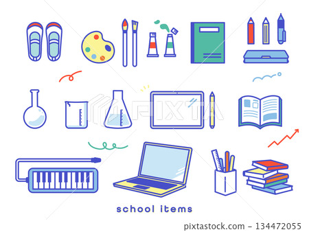 小學常用小物件圖示插圖素材 134472055
