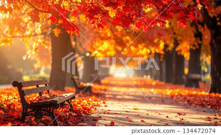 AI image: Autumn forest with red leaves 134472074