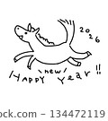 New Year's card illustration for the Year of the Horse 2026, featuring a cute hand-drawn horse 134472119