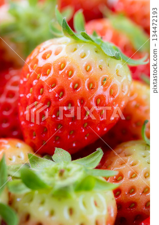 Heap Of Fresh Korean Strawberries Fruit. Close up 134472193