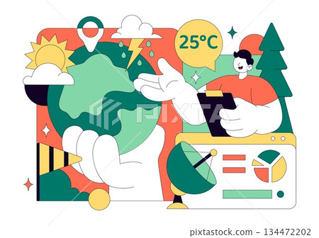 Meteorologist Vector Illustration Featuring A Weather Forecaster Analyzing Atmospheric Precipitation Maps And Weather Patterns on a Flat Background Meteorologist Vector Illustration Featuring A Weather Forecaster Analyzing Atmospheric Precipitation Maps And Weather Patterns on a Flat Background 134472202