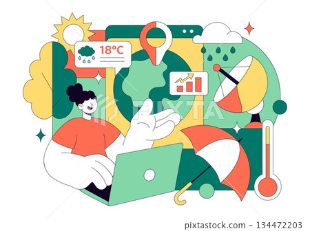 Meteorologist Vector Illustration Featuring A Weather Forecaster Analyzing Atmospheric Precipitation Maps And Weather Patterns on a Flat Background Meteorologist Vector Illustration Featuring A Weather Forecaster Analyzing Atmospheric Precipitation Maps And Weather Patterns on a Flat Background 134472203