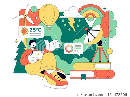 Meteorologist Vector Illustration Featuring A Weather Forecaster Analyzing Atmospheric Precipitation Maps And Weather Patterns on a Flat Background Meteorologist Vector Illustration Featuring A Weather Forecaster Analyzing Atmospheric Precipitation Maps And Weather Patterns on a Flat Background 134472206