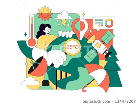 Meteorologist Vector Illustration Featuring A Weather Forecaster Analyzing Atmospheric Precipitation Maps And Weather Patterns on a Flat Background Meteorologist Vector Illustration Featuring A Weather Forecaster Analyzing Atmospheric Precipitation Maps And Weather Patterns on a Flat Background 134472207