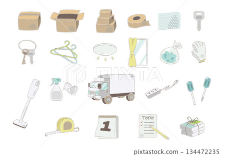 Hand drawn moving preparation icon set 134472235