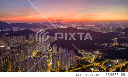 Modern Cityscape of Tseung Kwan O at twilight Nov 10 2022 134472469