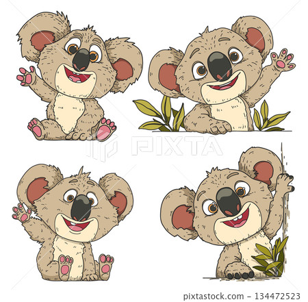 A cute round koala waving the Australian flag, flat vector illustration with crisp lines on a white background, ideal for online media on Australia Day A cute round koala waving the Australian flag, flat vector illustration with crisp lines on a white background, ideal for online media on Australia Day 134472523