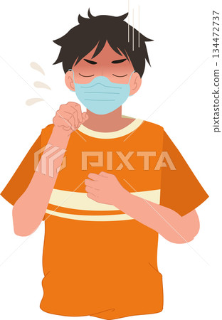 coughing man wearing face mask with flu symptoms healthcare illustration 134472737