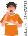 cough symptom and respiratory illness concept. young adult man coughing with chest discomfort 134472738