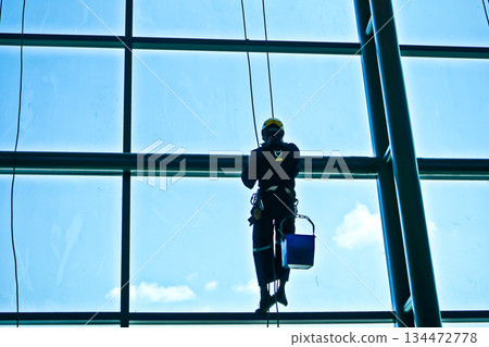 extreme work cleaning windows at height extreme work cleaning windows at height 134472778