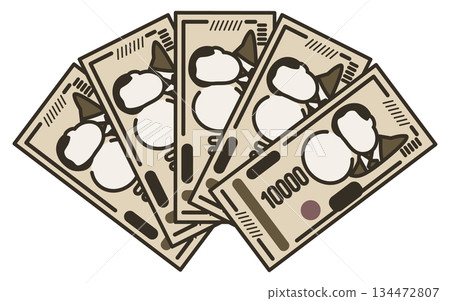 50,000日圓和10,000日圓紙幣的示意圖。新版10,000日元紙幣。紙幣。 134472807