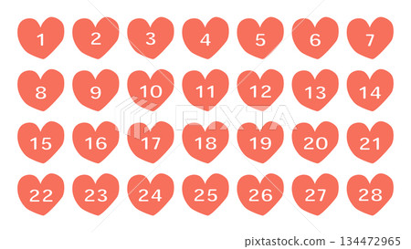 Orange heart illustration with numbers cut out 134472965