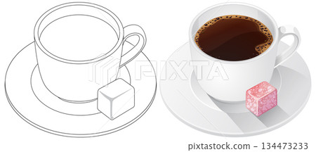 Turkish Coffee Cup with Sugar Cube Vector Illustration Turkish Coffee Cup with Sugar Cube Vector Illustration 134473233