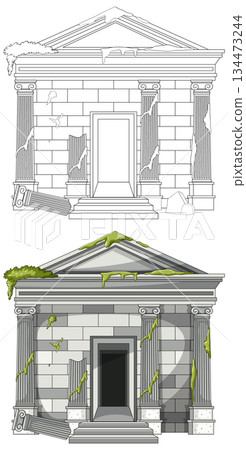 Vector Illustration of Abandoned Classical Stone Temple Entrance Vector Illustration of Abandoned Classical Stone Temple Entrance 134473244
