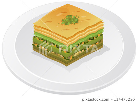 Vector Illustration of Turkish Pistachio Baklava Slice on Plate 134473250