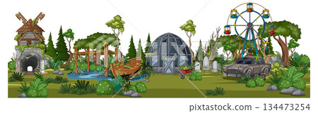 Whimsical Forest Amusement Park With Ferris Wheel and Cabin Whimsical Forest Amusement Park With Ferris Wheel and Cabin 134473254