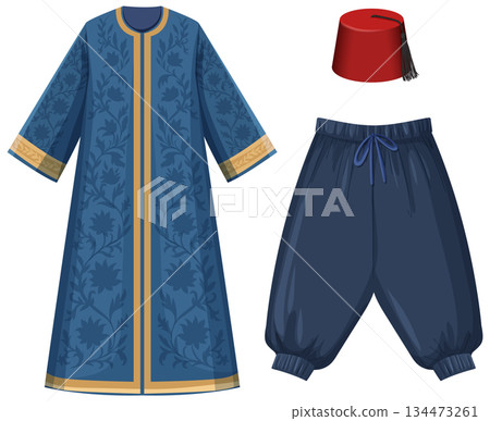 Traditional Ottoman Turkish Clothing Set with Fez Hat Traditional Ottoman Turkish Clothing Set with Fez Hat 134473261