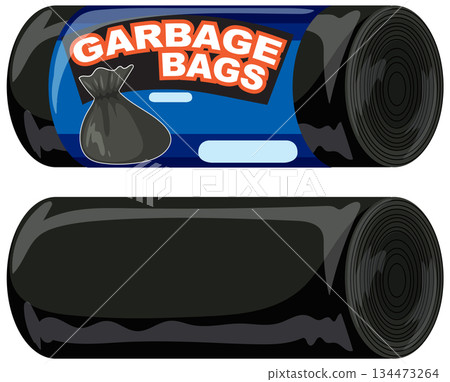 Vector Illustration of Rolled Black Garbage Bags Packaging 134473264