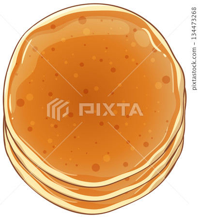 Stack of Fluffy Pancakes with Syrup Top View Illustration 134473268