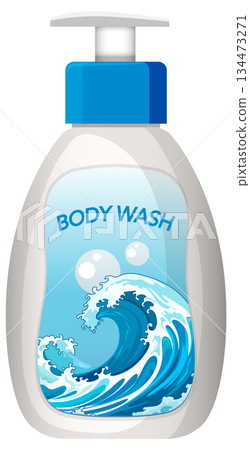 Body Wash Bottle with Ocean Wave Label Illustration 134473271