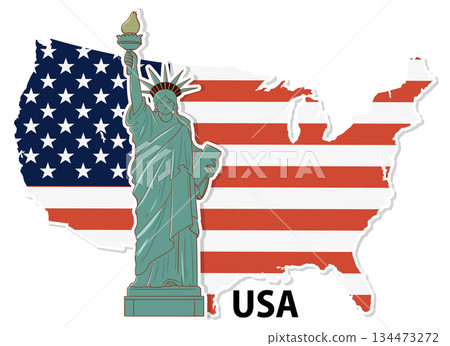 Statue of Liberty with USA Map and Flag 134473272