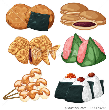 Assorted Japanese Snacks and Sweets Vector Illustration Assorted Japanese Snacks and Sweets Vector Illustration 134473286