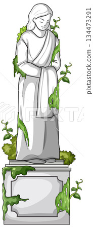 Weathered Stone Statue Overgrown With Green Vines Weathered Stone Statue Overgrown With Green Vines 134473291