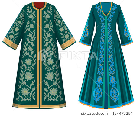 Traditional Turkish Kaftan and Dress with Ornate Floral Embroidery Traditional Turkish Kaftan and Dress with Ornate Floral Embroidery 134473294