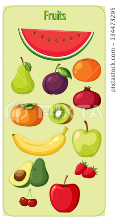 Colorful Assorted Fruits Vector Illustration on Light Background 134473295