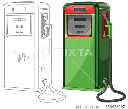 Vintage Gas Pump Vector Illustration with Color and Outline Vintage Gas Pump Vector Illustration with Color and Outline 134473297