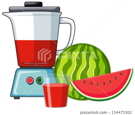 Watermelon Juice Preparation with Blender and Fresh Fruit 134473302