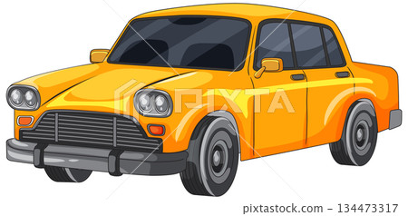 Yellow Retro Sedan Car Cartoon Vector Illustration 134473317
