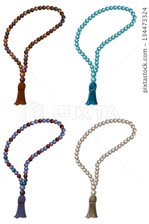 Set of Four Prayer Bead Necklaces with Tassels 134473324