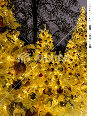 luminous woodland scene, nighttime park illuminated by shimmering decorations and cozy ambiance luminous woodland scene, nighttime park illuminated by shimmering decorations and cozy ambiance 134473742